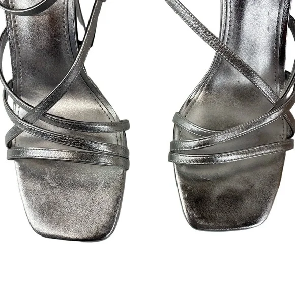 Marc Fisher Edalyn Womens 7.5 Silver Strappy Block Heel Sandals Wedding Metallic - Picture 7 of 9
